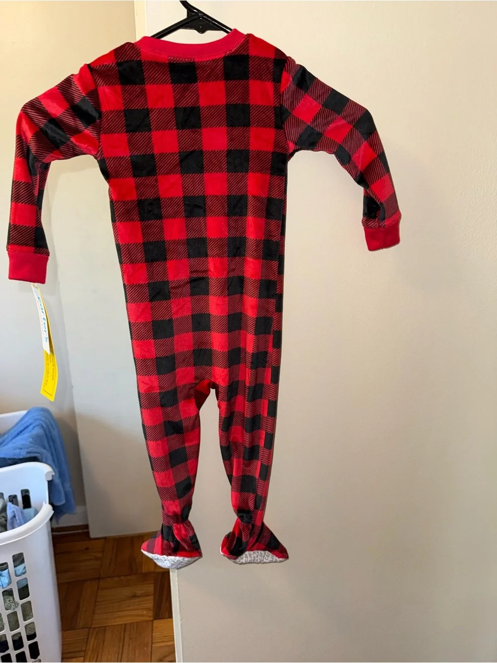 Carter's Red & Black Buffalo Plaid Footed One-Piece with Bear Patch